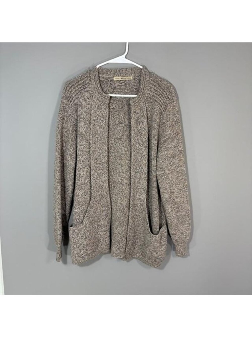 Simply Natural Cardigan Sweater Womens XL Brown Alpaca Acrylic Open Pockets Knit